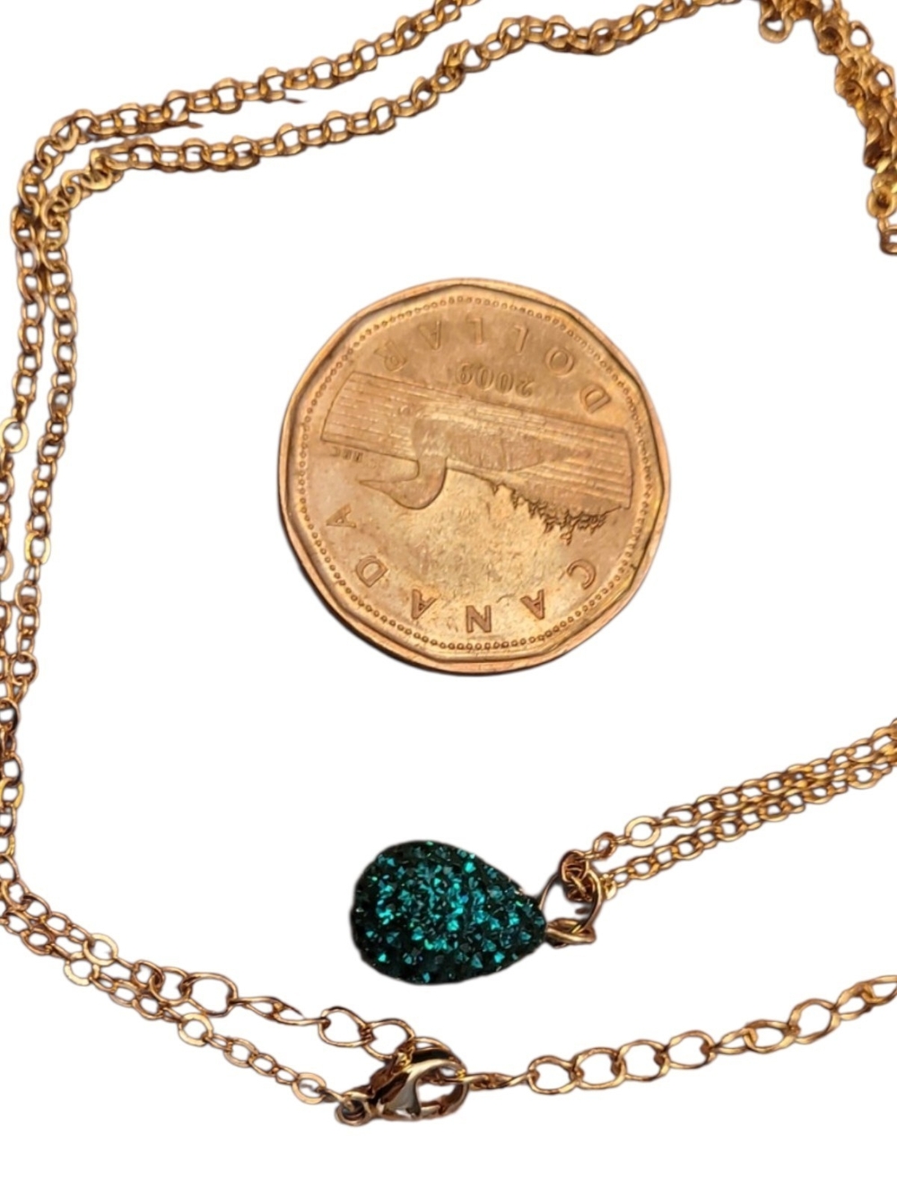 Gold-Tone Necklace with Swarovski-crusted Teardrop In Emerald